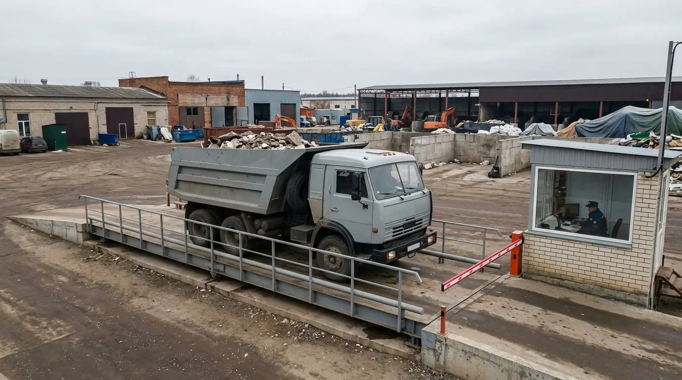взвешивание самосвала со строительным отходом на площадке приёма